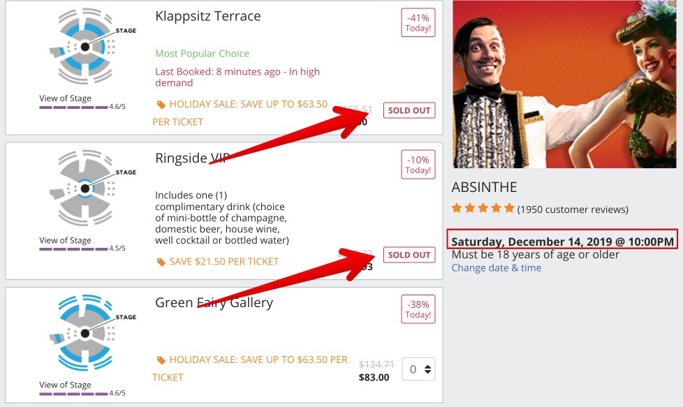 Absinthe Las Vegas Seating Chart